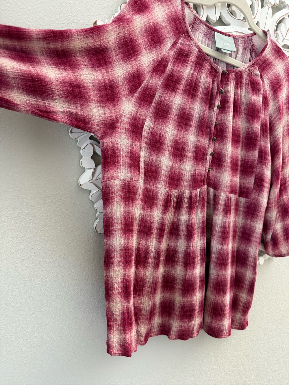 Anthropologie Maeve Burgundy Plaid Button Front Tunic Top Medium - Picture 4 of 8